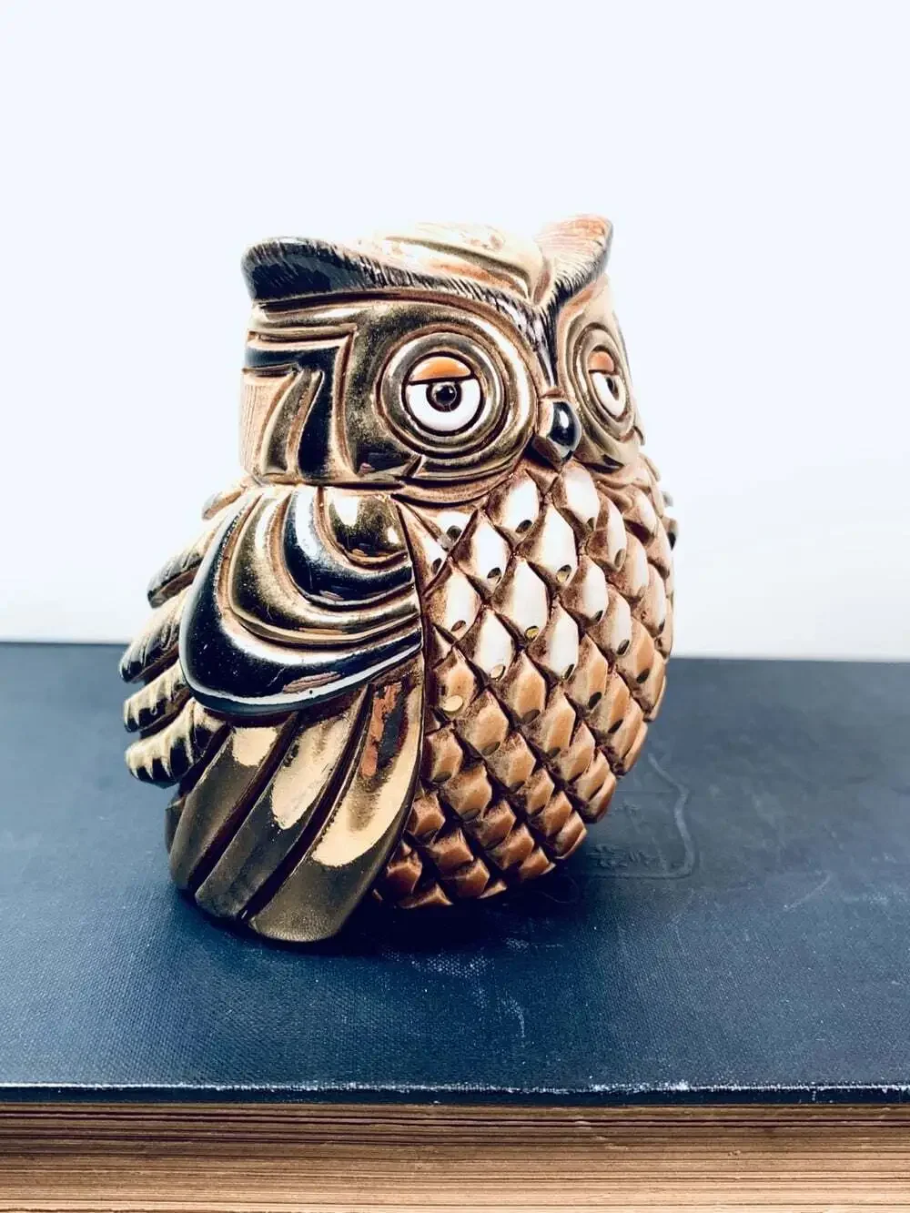 Owl brown, gold accents figurine Artesiania